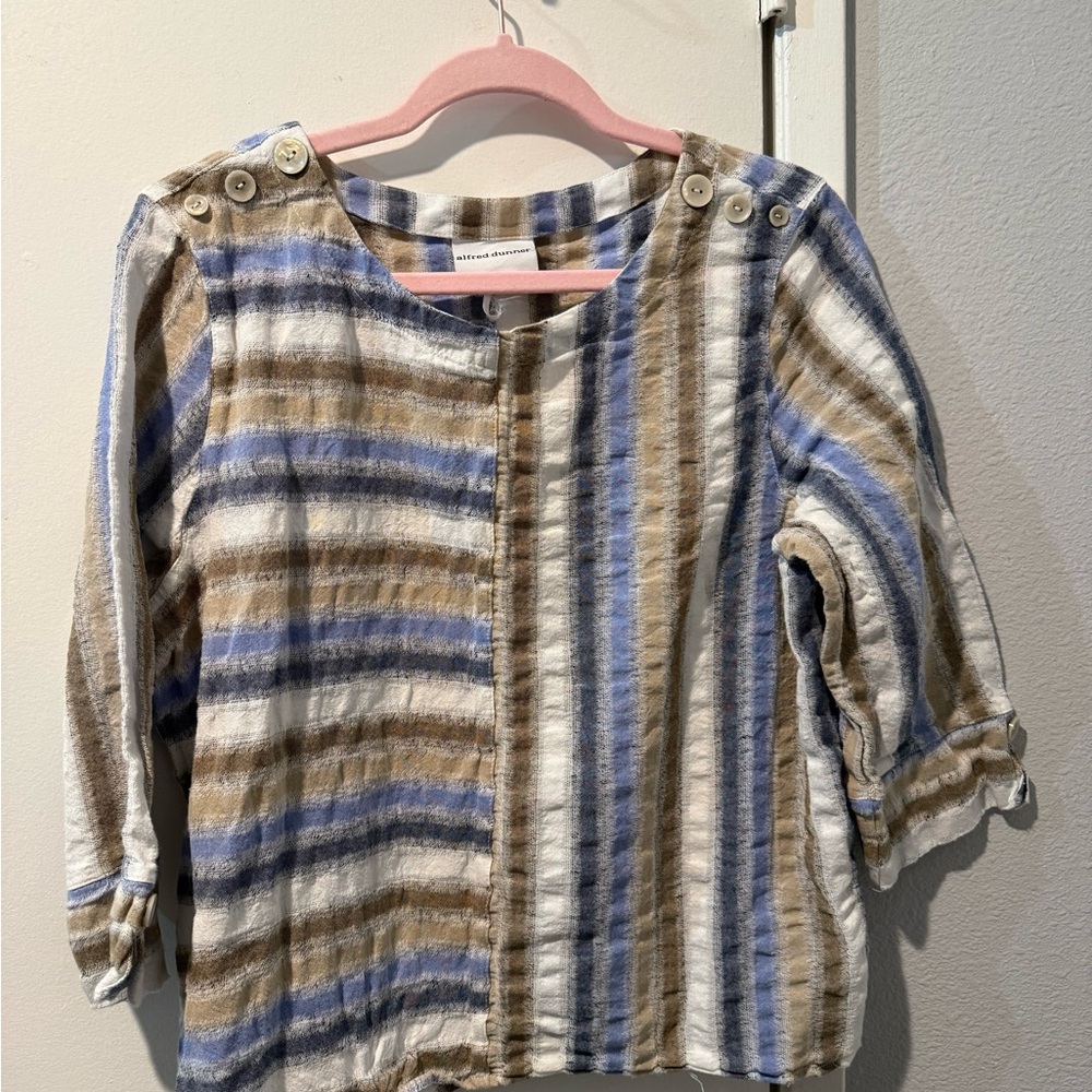 Alfred Dunner Blue and Tan Striped Top